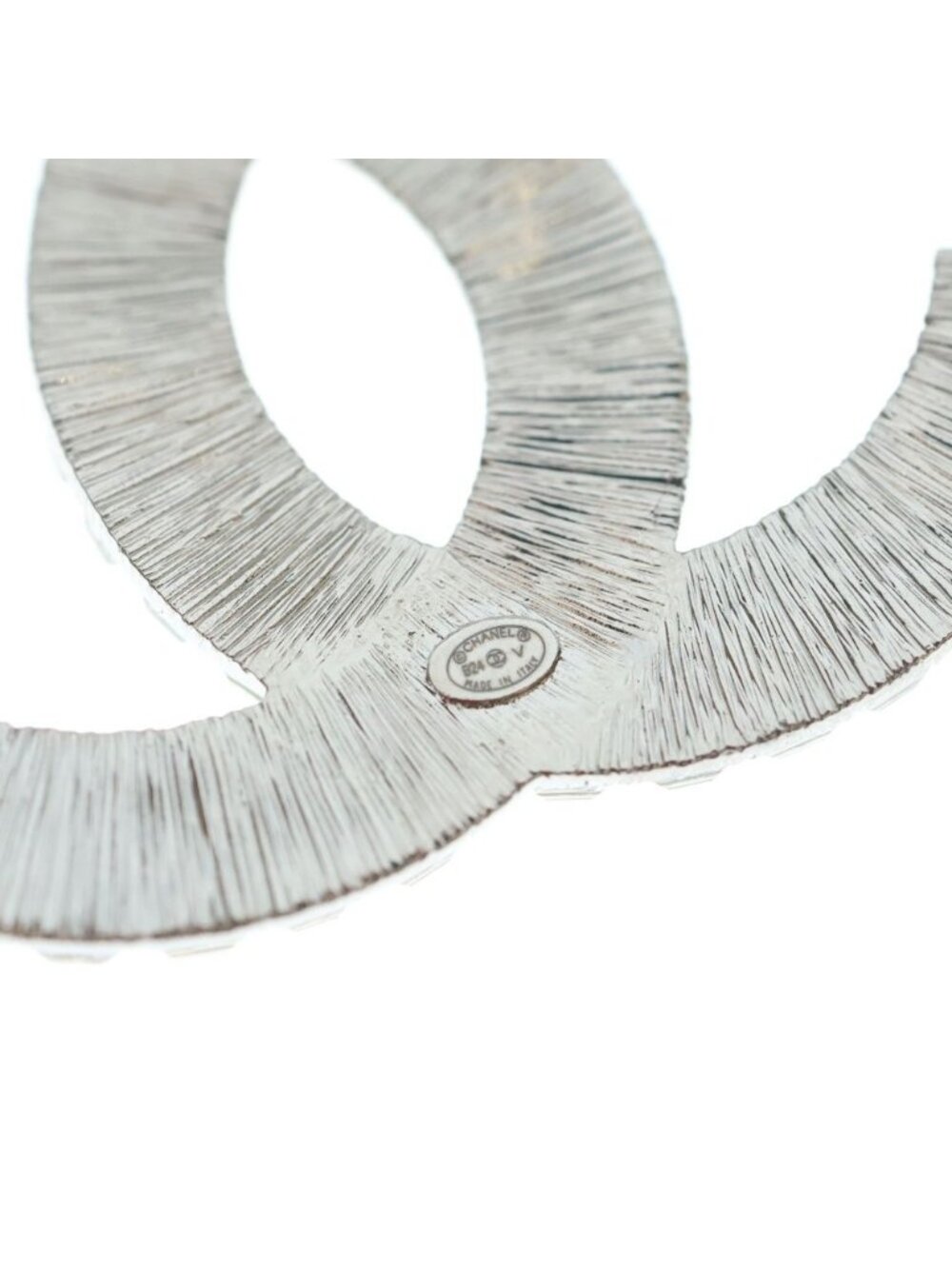 Chanel CC Logo Line Stone Pin Brooch Pin Badge Silver - Picture 5 of 6